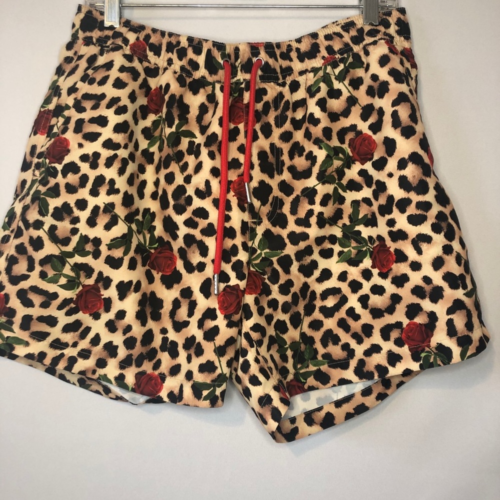 Forever 21 Floral Cheetah Print Mens Swim Trunks